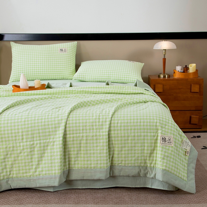 91家纺网 家纺一手货源 找家纺 三俏家纺 2025新款新疆棉花被夏被100%里外全棉棉花夏被无印风全棉色织水洗棉夏凉被空调被春秋被单人可机洗-风格二 春叶