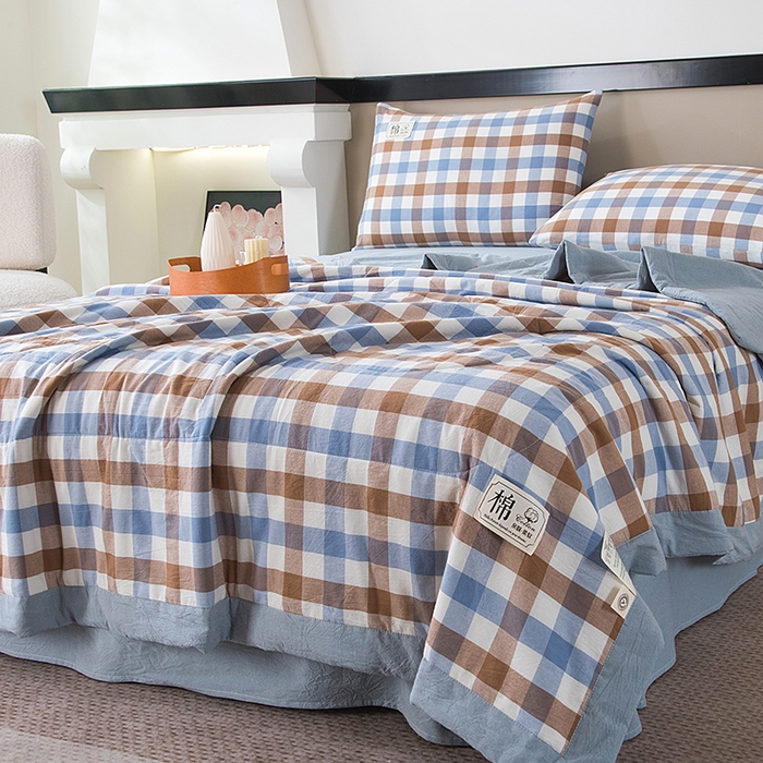 91家纺网 家纺一手货源 找家纺 三俏家纺 2025新款新疆棉花被夏被100%里外全棉棉花夏被无印风全棉色织水洗棉夏凉被空调被春秋被单人可机洗-风格二 雅韵