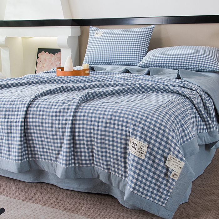 91家纺网 家纺一手货源 找家纺 三俏家纺 2025新款新疆棉花被夏被100%里外全棉棉花夏被无印风全棉色织水洗棉夏凉被空调被春秋被单人可机洗-风格二 煮雨