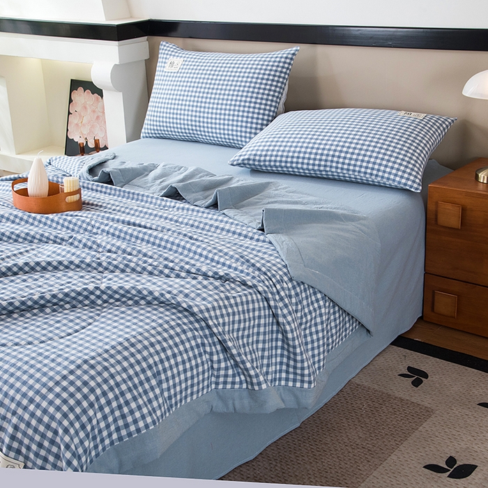 91家纺网 家纺一手货源 找家纺 三俏家纺 2025新款新疆棉花被夏被100%里外全棉棉花夏被无印风全棉色织水洗棉夏凉被空调被春秋被单人可机洗-风格二 煮雨