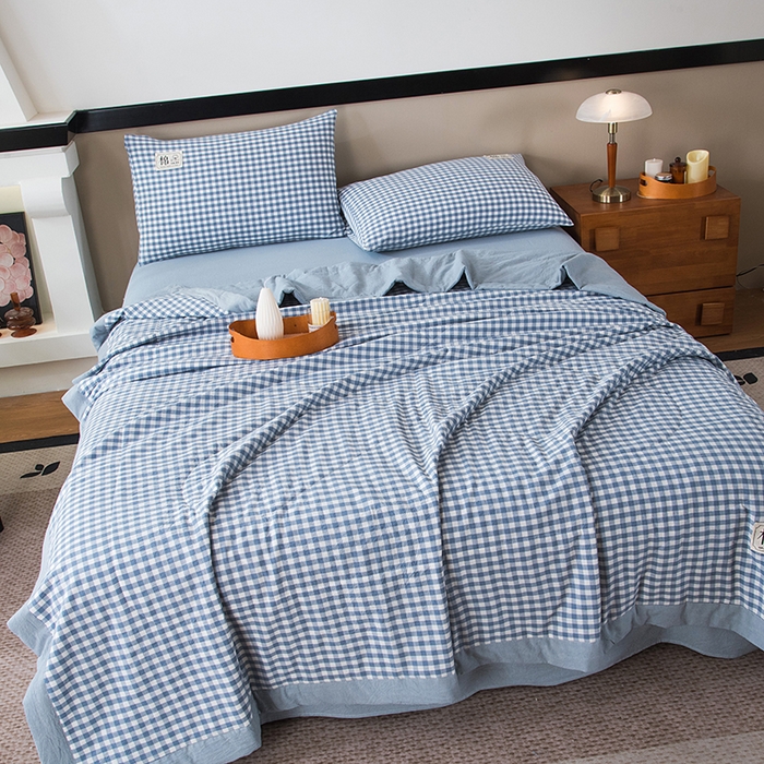 91家纺网 家纺一手货源 找家纺 三俏家纺 2025新款新疆棉花被夏被100%里外全棉棉花夏被无印风全棉色织水洗棉夏凉被空调被春秋被单人可机洗-风格二 煮雨