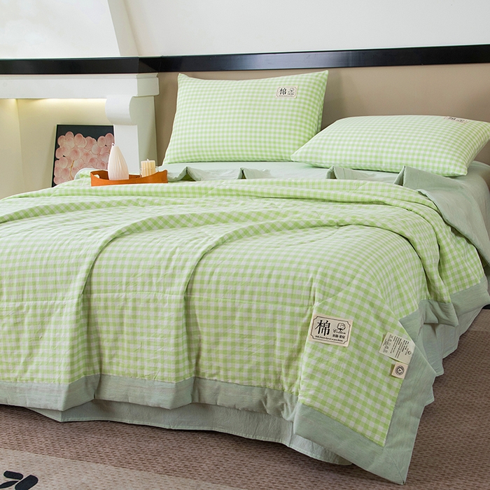 91家纺网 家纺一手货源 找家纺 三俏家纺 2025新款新疆棉花被夏被100%里外全棉棉花夏被无印风全棉色织水洗棉夏凉被空调被春秋被单人可机洗-风格二 春叶