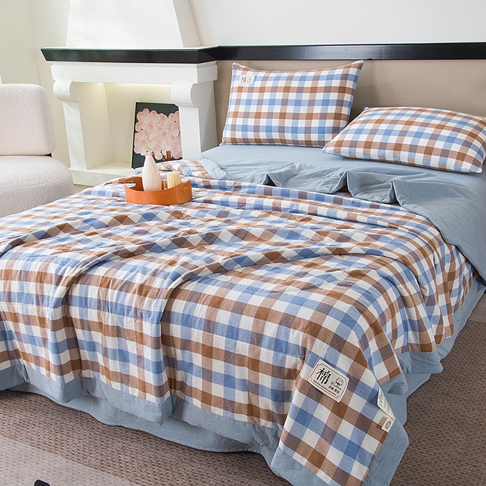 91家纺网 家纺一手货源 找家纺 三俏家纺 2025新款新疆棉花被夏被100%里外全棉棉花夏被无印风全棉色织水洗棉夏凉被空调被春秋被单人可机洗-风格二 雅韵