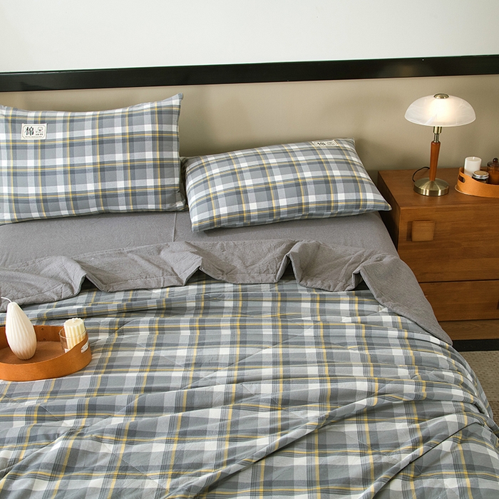 91家纺网 家纺一手货源 找家纺 三俏家纺 2025新款新疆棉花被夏被100%里外全棉棉花夏被无印风全棉色织水洗棉夏凉被空调被春秋被单人可机洗-风格二 密语