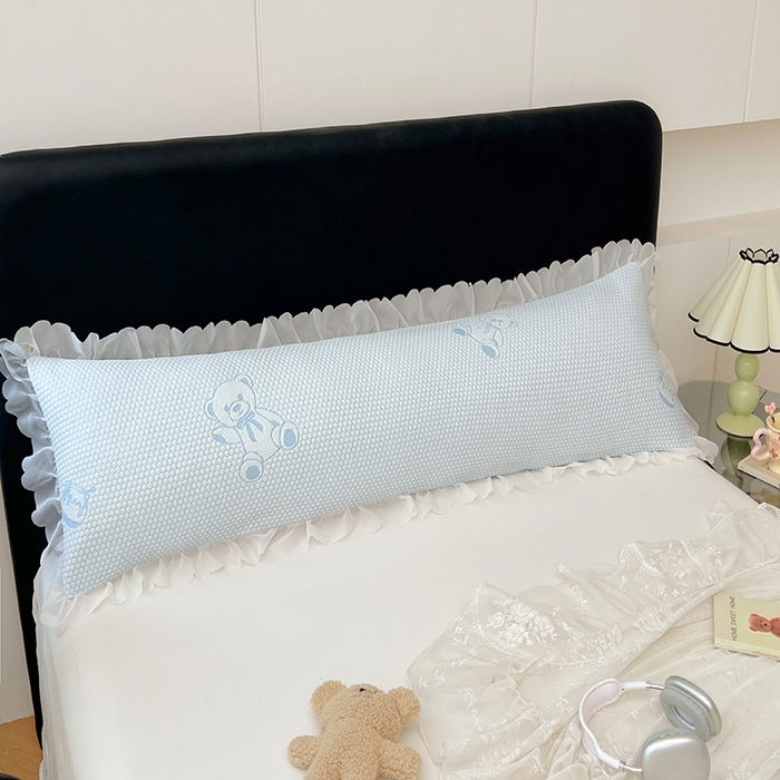 91家纺网 家纺一手货源 找家纺 梦舒羽 2025春夏新款冰豆豆花边双人单枕套枕套单件 冰豆豆-小熊蓝