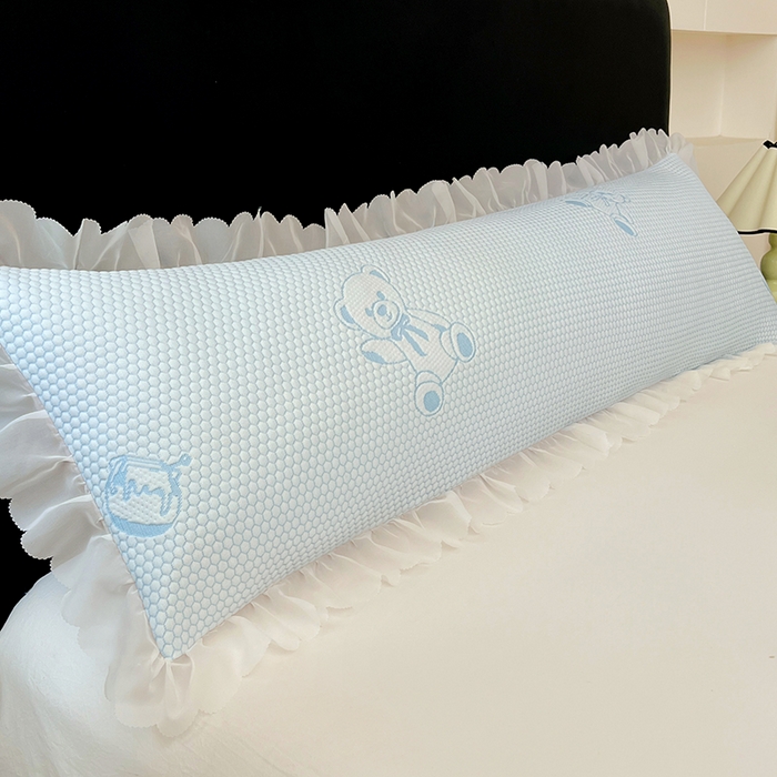 梦舒羽 2025春夏新款冰豆豆花边双人单枕套枕套单件 冰豆豆-小熊蓝