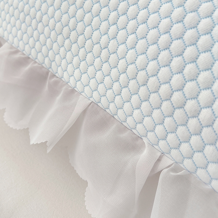 91家纺网 家纺一手货源 找家纺 梦舒羽 2025春夏新款冰豆豆花边双人单枕套枕套单件 冰豆豆-小熊蓝