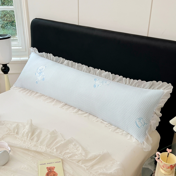 91家纺网 家纺一手货源 找家纺 梦舒羽 2025春夏新款冰豆豆花边双人单枕套枕套单件 冰豆豆-小熊蓝