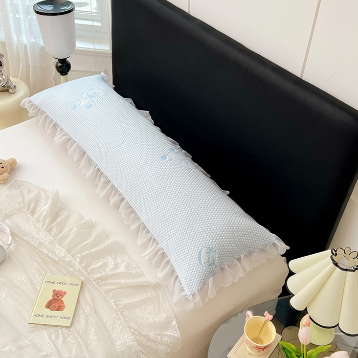 91家纺网 家纺一手货源 找家纺 梦舒羽 2025春夏新款冰豆豆花边双人单枕套枕套单件 冰豆豆-小熊蓝