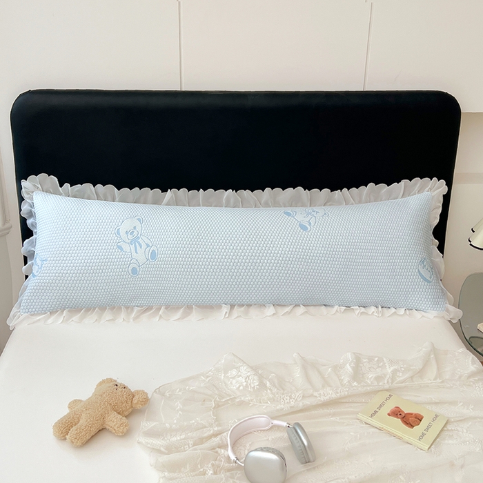 91家纺网 家纺一手货源 找家纺 梦舒羽 2025春夏新款冰豆豆花边双人单枕套枕套单件 冰豆豆-小熊蓝