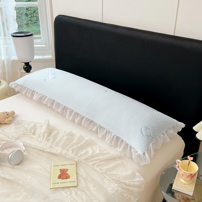 91家纺网 家纺一手货源 找家纺 梦舒羽 2025春夏新款冰豆豆花边双人单枕套枕套单件 冰豆豆-小熊蓝