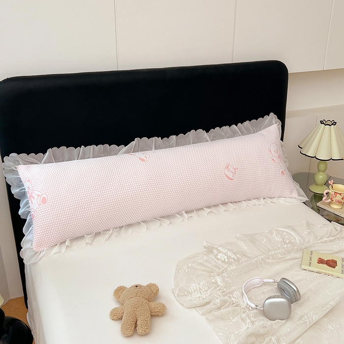 91家纺网 家纺一手货源 找家纺 梦舒羽 2025春夏新款冰豆豆花边双人单枕套枕套单件 冰豆豆-小熊粉