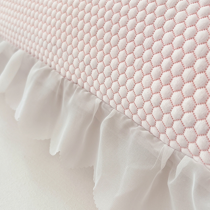 91家纺网 家纺一手货源 找家纺 梦舒羽 2025春夏新款冰豆豆花边双人单枕套枕套单件 冰豆豆-小熊粉