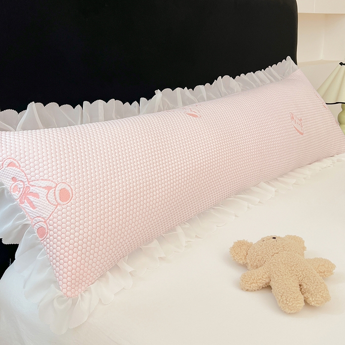梦舒羽 2025春夏新款冰豆豆花边双人单枕套枕套单件 冰豆豆-小熊粉
