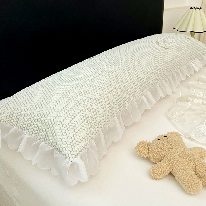 91家纺网 家纺一手货源 找家纺 梦舒羽 2025春夏新款冰豆豆花边双人单枕套枕套单件 冰豆豆-小熊绿