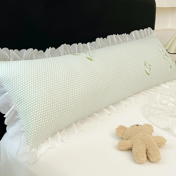 梦舒羽 2025春夏新款冰豆豆花边双人单枕套枕套单件 冰豆豆-小熊绿