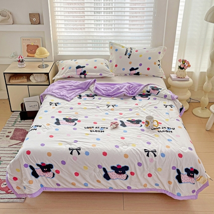 富艺隆 2025新款水洗棉双层纱夏被 波点小狗
