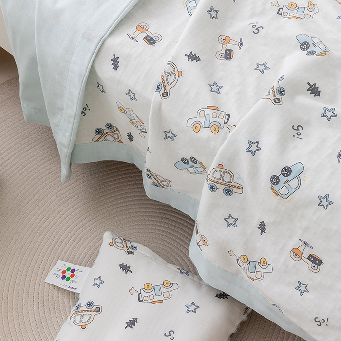 91家纺网 家纺一手货源 找家纺 嗨生活 2025年 7A抗菌全棉双层纱夏被  纱布夏被盖毯  儿童夏被 幼儿园夏被 汽车乐园