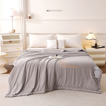 2025新款绣花柔舒棉刺绣款夏被 灰色