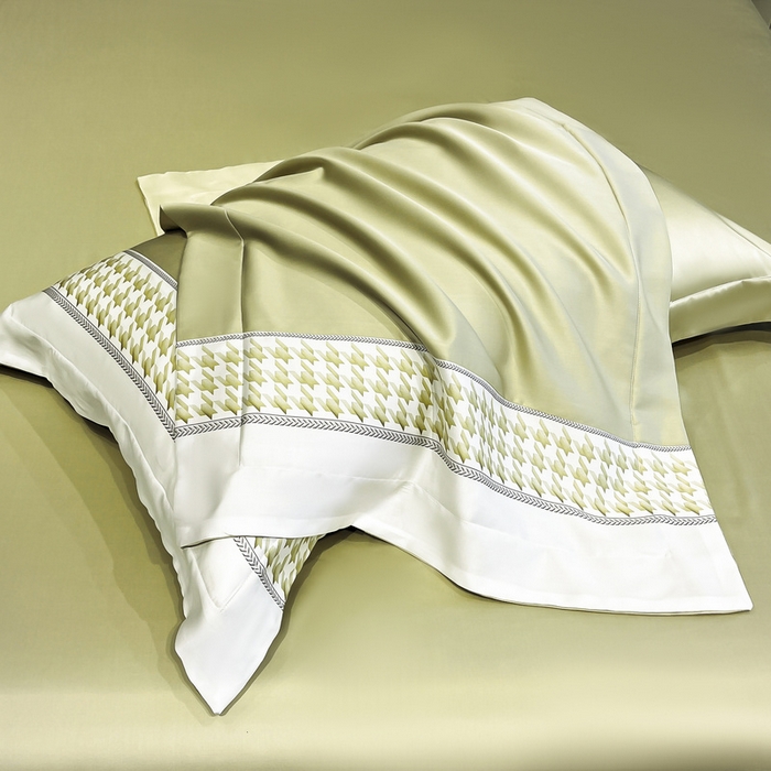 91家纺网 家纺一手货源 找家纺 露梦家纺 2025新款A类水洗真丝数码边莫兰迪系列夏被子被芯 莫兰迪-香草绿