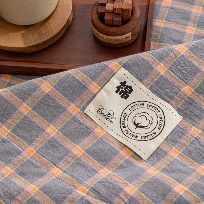 91家纺网 家纺一手货源 找家纺 鑫棉坊 2025新款全棉色织水洗棉A类棉花夏被可机洗空调被四件套床单枕套 静雅方格