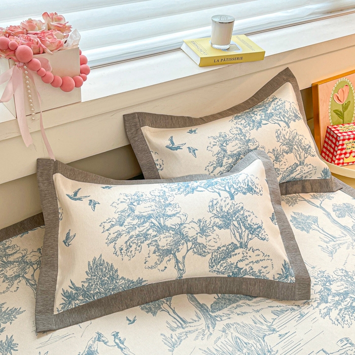 91家纺网 家纺一手货源 找家纺 迪乐妮 2025新款印花真冰藤冰凉席 丛林间-蓝