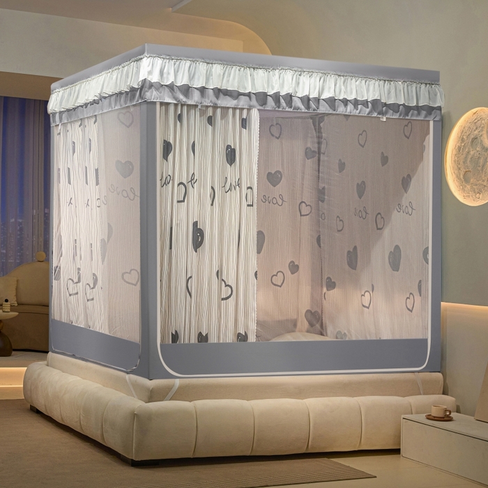 91家纺网 家纺一手货源 找家纺 冉美家纺  2025新款U型遮光方顶坐床蚊帐 宝贝甜心