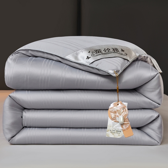 91家纺网 家纺一手货源 找家纺 金同成家纺 2025新款缎条蚕丝被春秋被子母被冬被子被芯 时尚灰