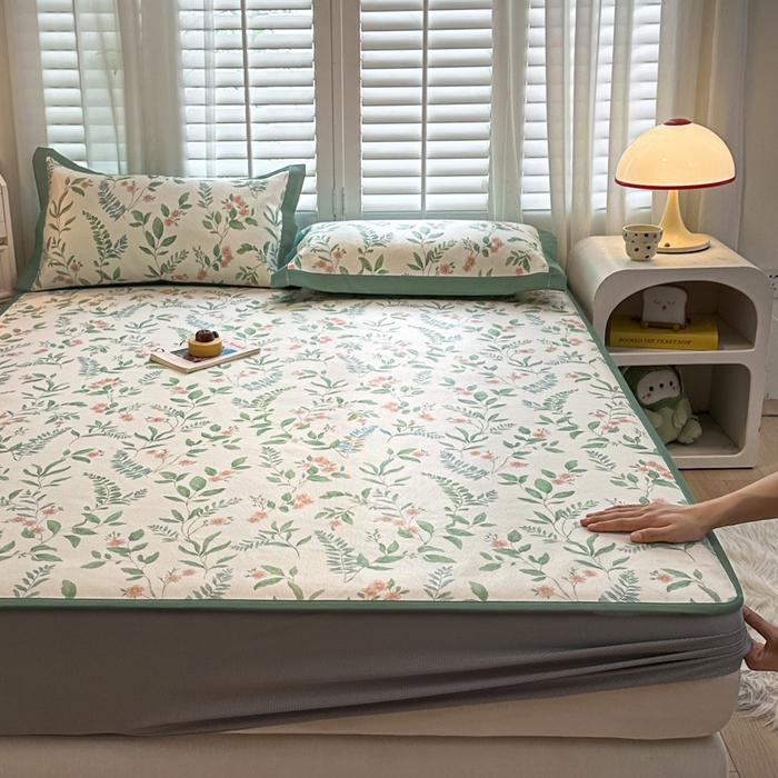 91家纺网 家纺一手货源 找家纺 迪乐妮 2025新款真冰藤印花床笠款凉席 花漫里