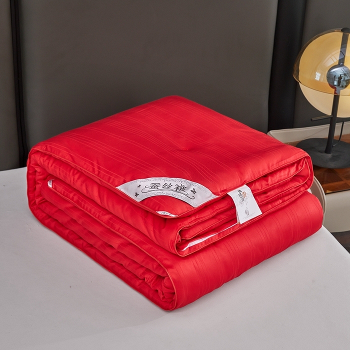 91家纺网 家纺一手货源 找家纺 金同成家纺 2025新款缎条蚕丝被春秋被子母被冬被子被芯 中国红