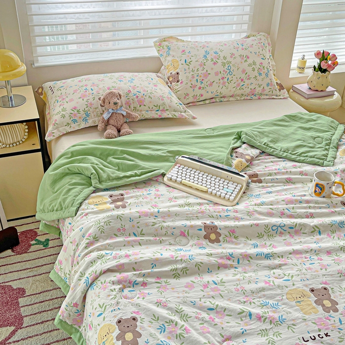 91家纺网 家纺一手货源 找家纺 富艺隆 2025新款水洗棉双层纱夏被 静谧