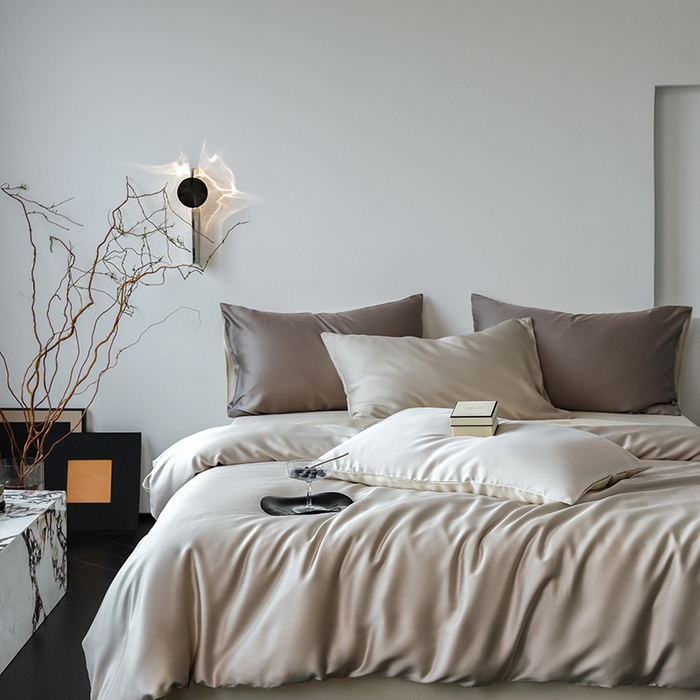 91家纺网 家纺一手货源 找家纺 简纯主义 2025新款60s兰精天丝纯色四件套 浅咖