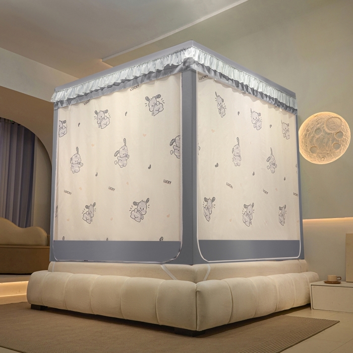 91家纺网 家纺一手货源 找家纺 冉美家纺  2025新款U型遮光方顶坐床蚊帐 帕帕狗-灰