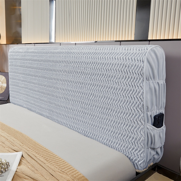 91家纺网 家纺一手货源 找家纺 情恒家纺 2025新款德芙绒工艺款全包床头罩 流光银