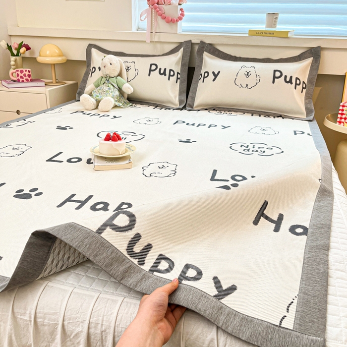 91家纺网 家纺一手货源 找家纺 迪乐妮 2025新款印花真冰藤冰凉席 快乐小狗