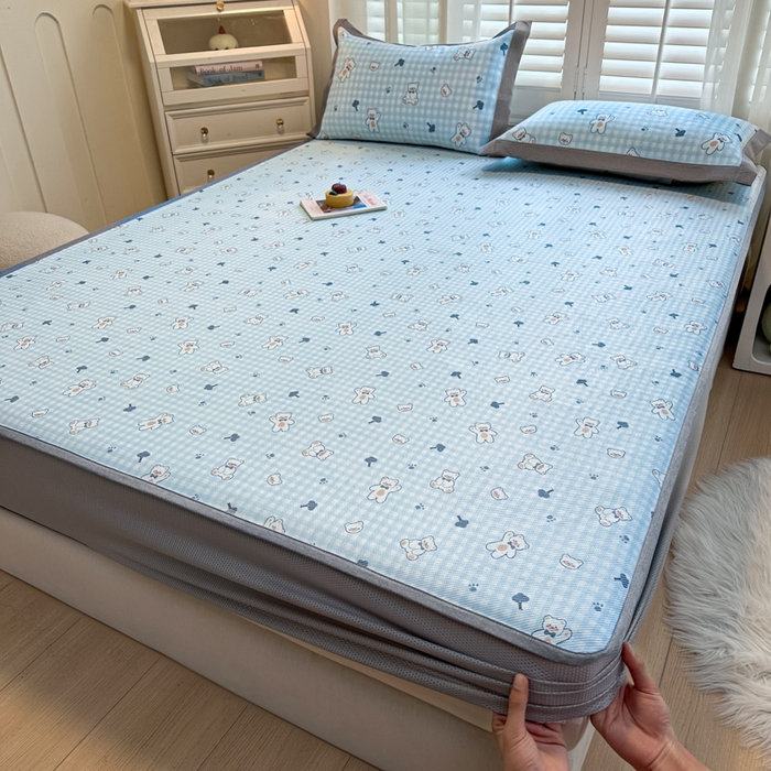 91家纺网 家纺一手货源 找家纺 迪乐妮 2025新款真冰藤印花床笠款凉席 baby熊