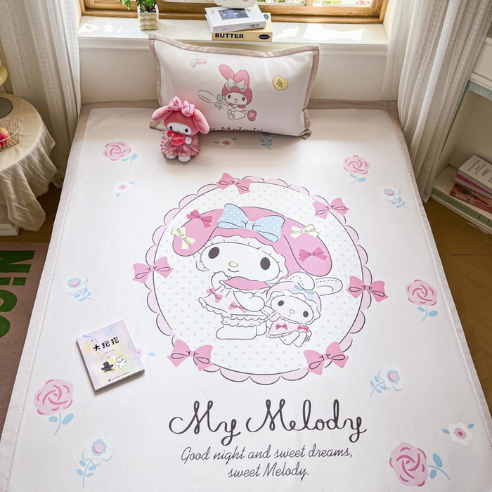 91家纺网 家纺一手货源 找家纺 博雅 2025新款三丽欧A类大版数码印花1200D冰丝凉席凉席席子 小花美乐蒂