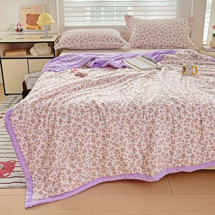 91家纺网 家纺一手货源 找家纺 富艺隆 2025新款水洗棉双层纱夏被 久期诗华紫