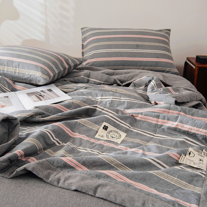 91家纺网 家纺一手货源 找家纺 鑫棉坊 2025新款全棉色织水洗棉A类棉花夏被可机洗空调被四件套床单枕套 贝拉