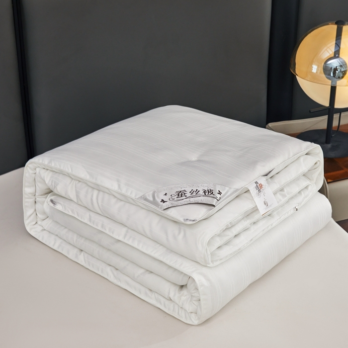 91家纺网 家纺一手货源 找家纺 金同成家纺 2025新款缎条蚕丝被春秋被子母被冬被子被芯 云朵白