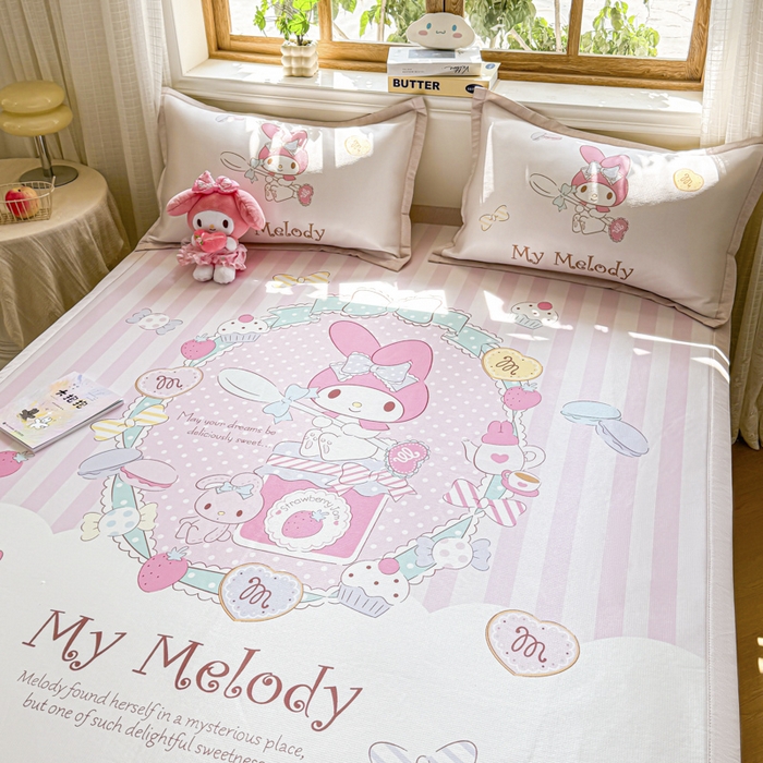 91家纺网 家纺一手货源 找家纺 博雅 2025新款三丽欧A类大版数码印花1200D冰丝凉席凉席席子 魔法美乐蒂