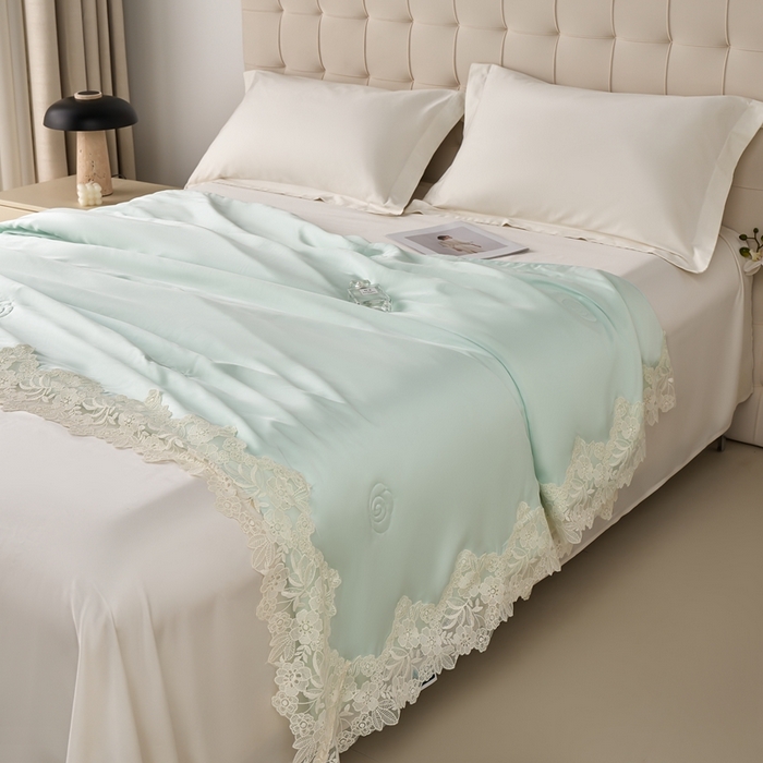 91家纺网 家纺一手货源 找家纺 朴罗 （ 原岚图）  2025新款轻奢法式天丝夏凉被 （含蚕丝） 蓝色