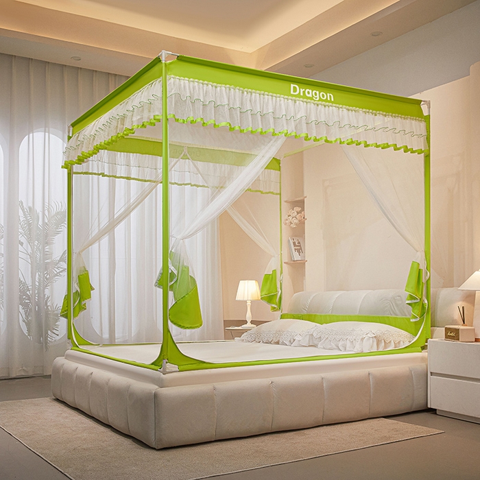 91家纺网 家纺一手货源 找家纺 冉美家纺  2025新款T+U门坐床蚊帐 夏茵-果绿