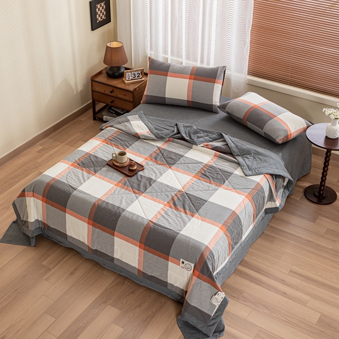 91家纺网 家纺一手货源 找家纺 鑫棉坊 2025新款全棉色织水洗棉A类棉花夏被可机洗空调被四件套床单枕套 柏林灰