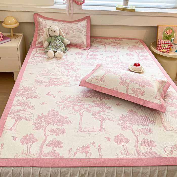 91家纺网 家纺一手货源 找家纺 迪乐妮 2025新款印花真冰藤冰凉席 丛林间