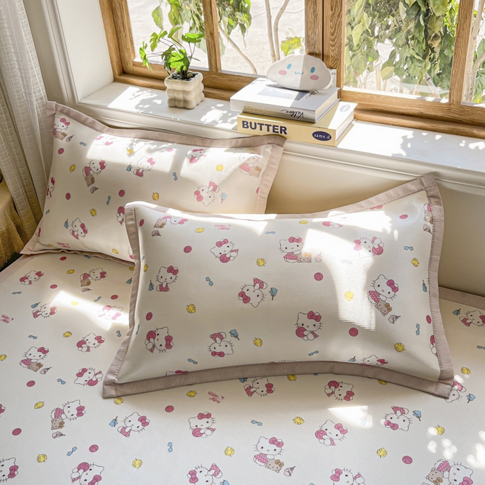 91家纺网 家纺一手货源 找家纺 博雅 2025新款三丽欧A类小版数码印花1200D冰丝凉席凉席席子 可爱KT