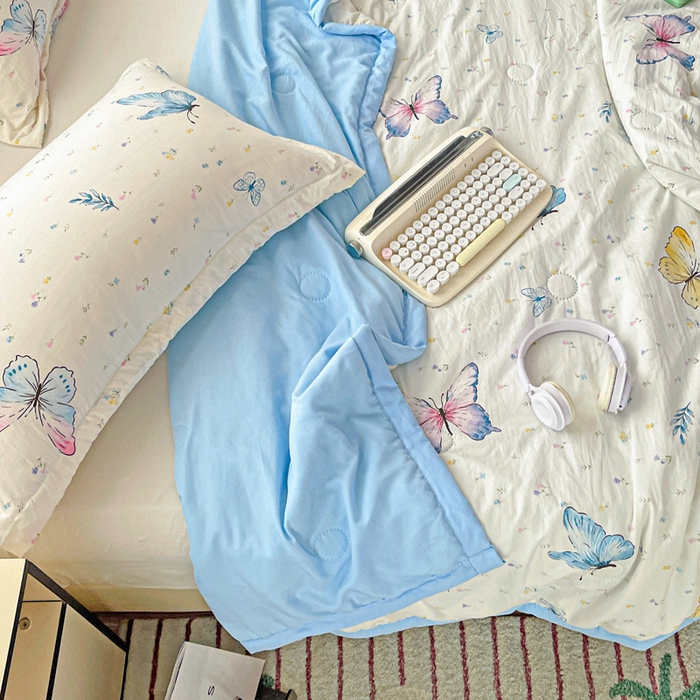 91家纺网 家纺一手货源 找家纺 富艺隆 2025新款水洗棉双层纱夏被 蝴蝶物语