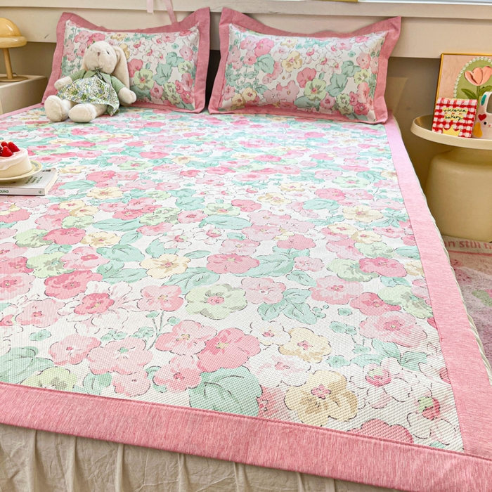 91家纺网 家纺一手货源 找家纺 迪乐妮 2025新款印花真冰藤冰凉席 繁花