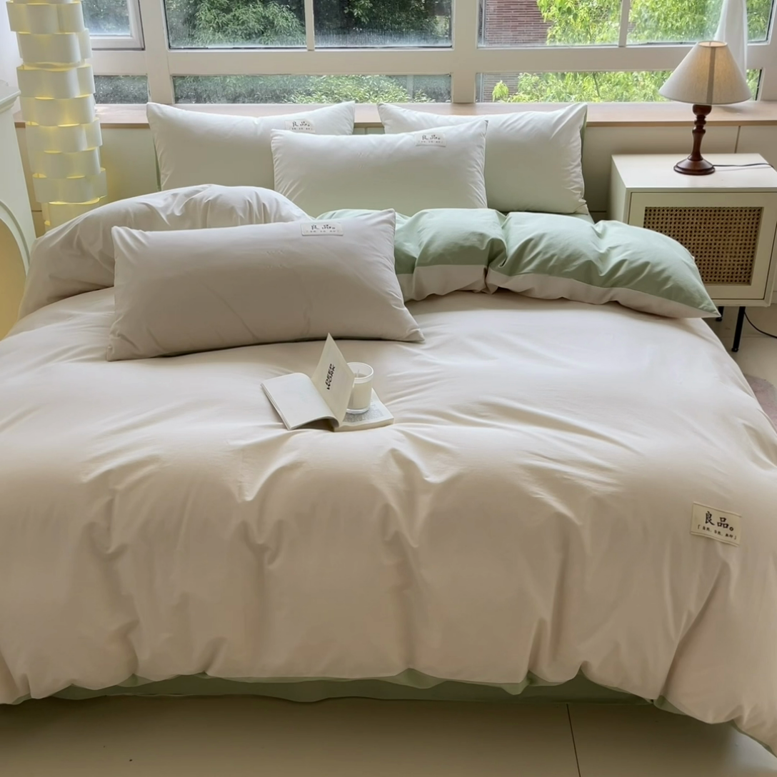 91家纺网 家纺一手货源 找家纺 （总）禧澜庭 2025新款纯棉全棉水洗棉斜纹无印风贴标四件套三件套