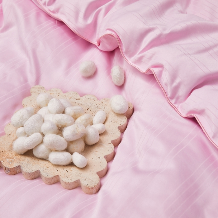 91家纺网 家纺一手货源 找家纺 金同成家纺 2025新款缎条蚕丝被春秋被子母被冬被子被芯 樱花粉